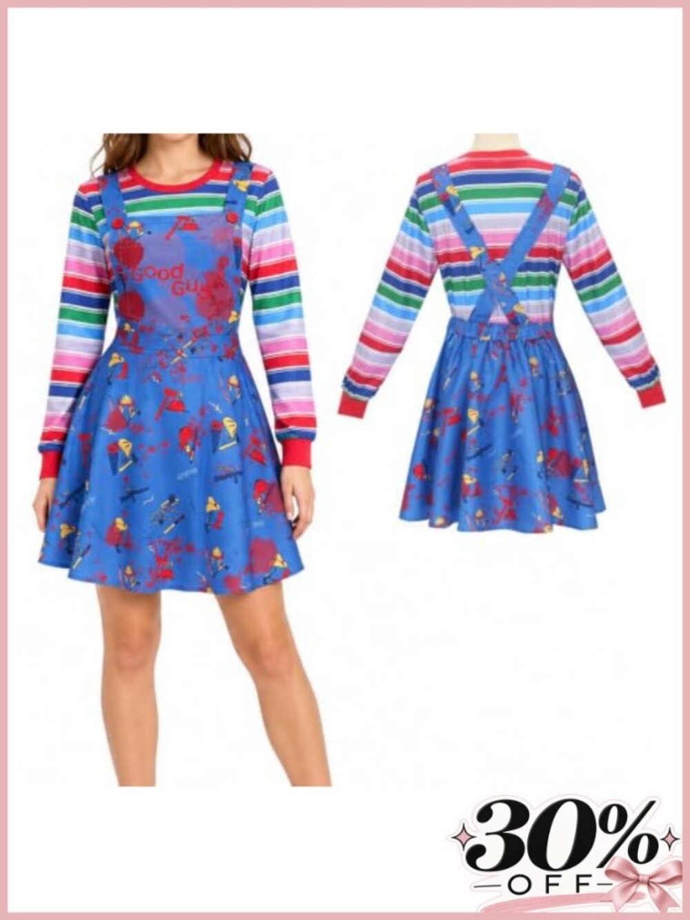 Creepy Doll Costume Nightmare Killer Doll Polyester Jumpsuit Set Cosplay